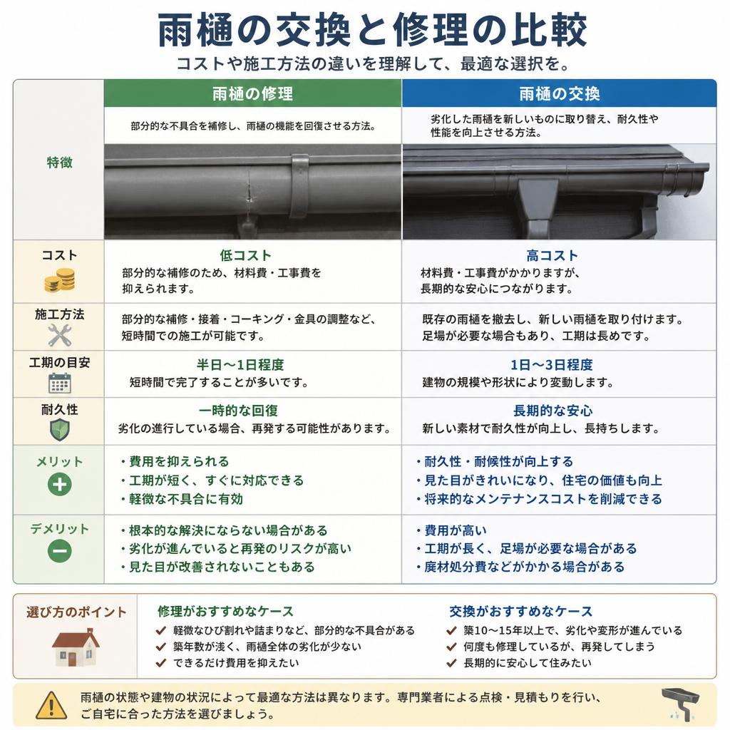 ４．雨樋交換と修理の違い