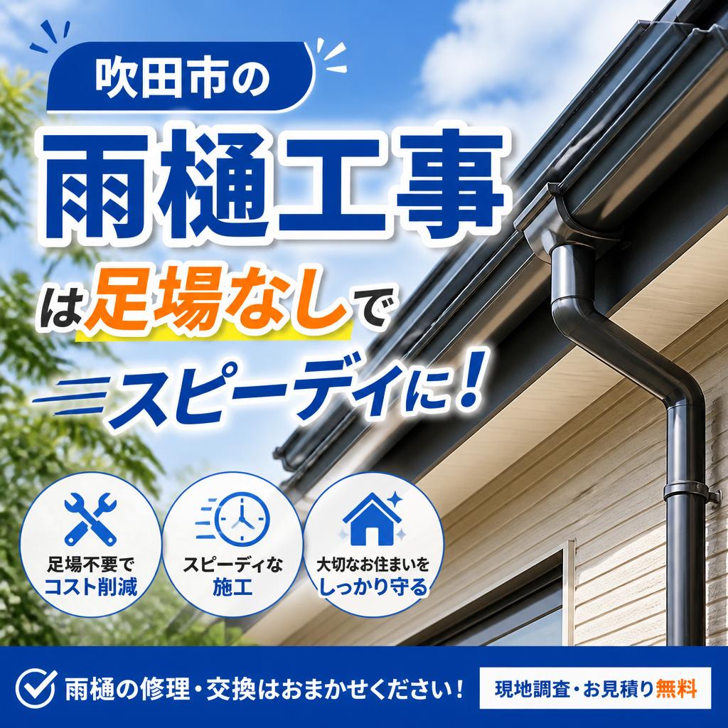 吹田市の雨樋工事は足場なしでスピーディに！