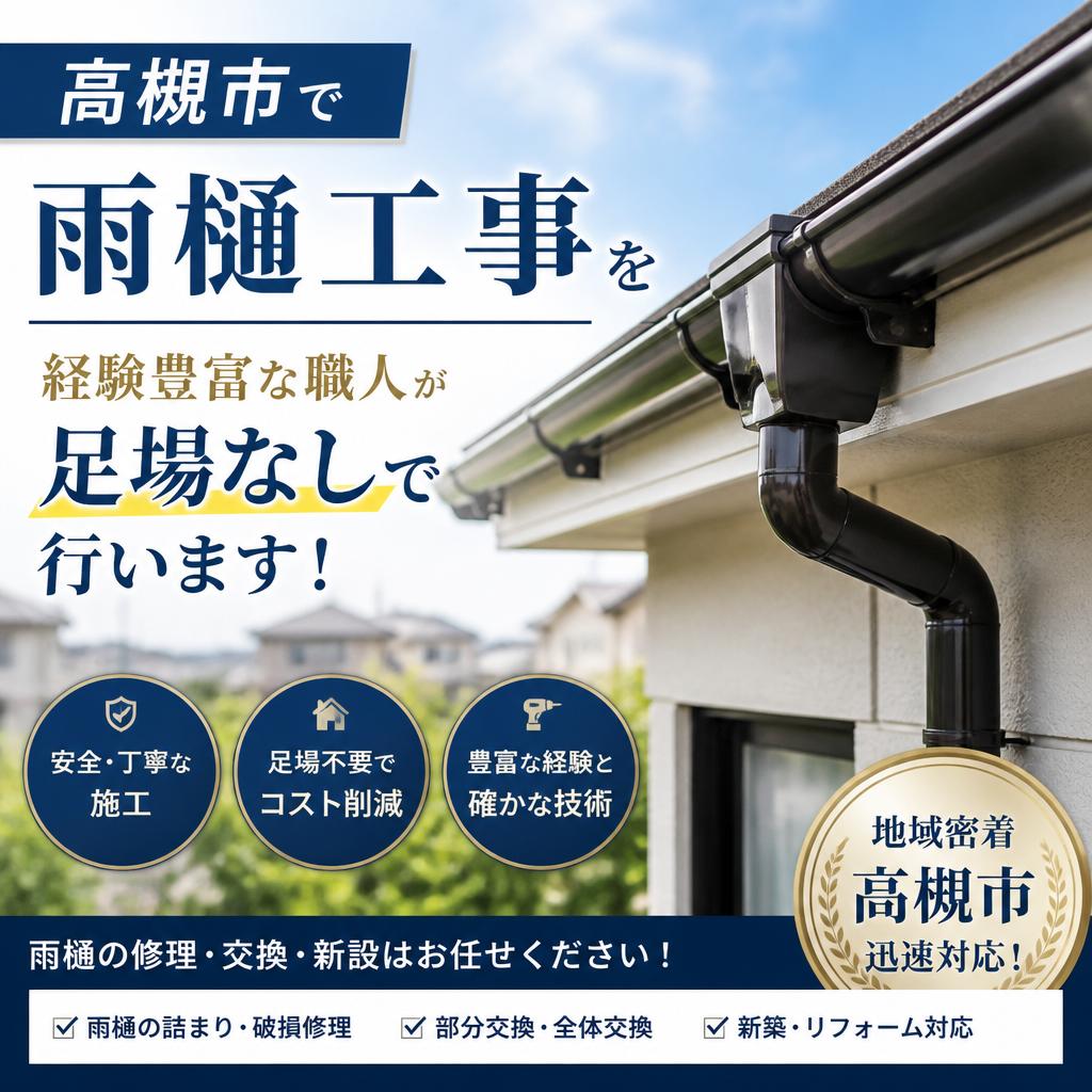 高槻市で雨樋工事は３０００円〜お任せください！（清掃・交換・点検）