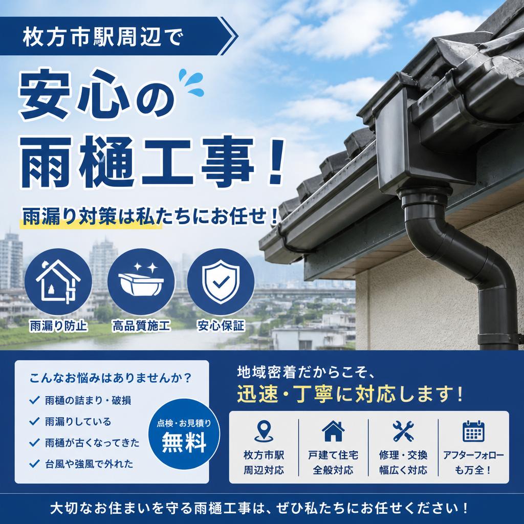 枚方市駅周辺で安心の雨樋工事！専門店にお任せください！