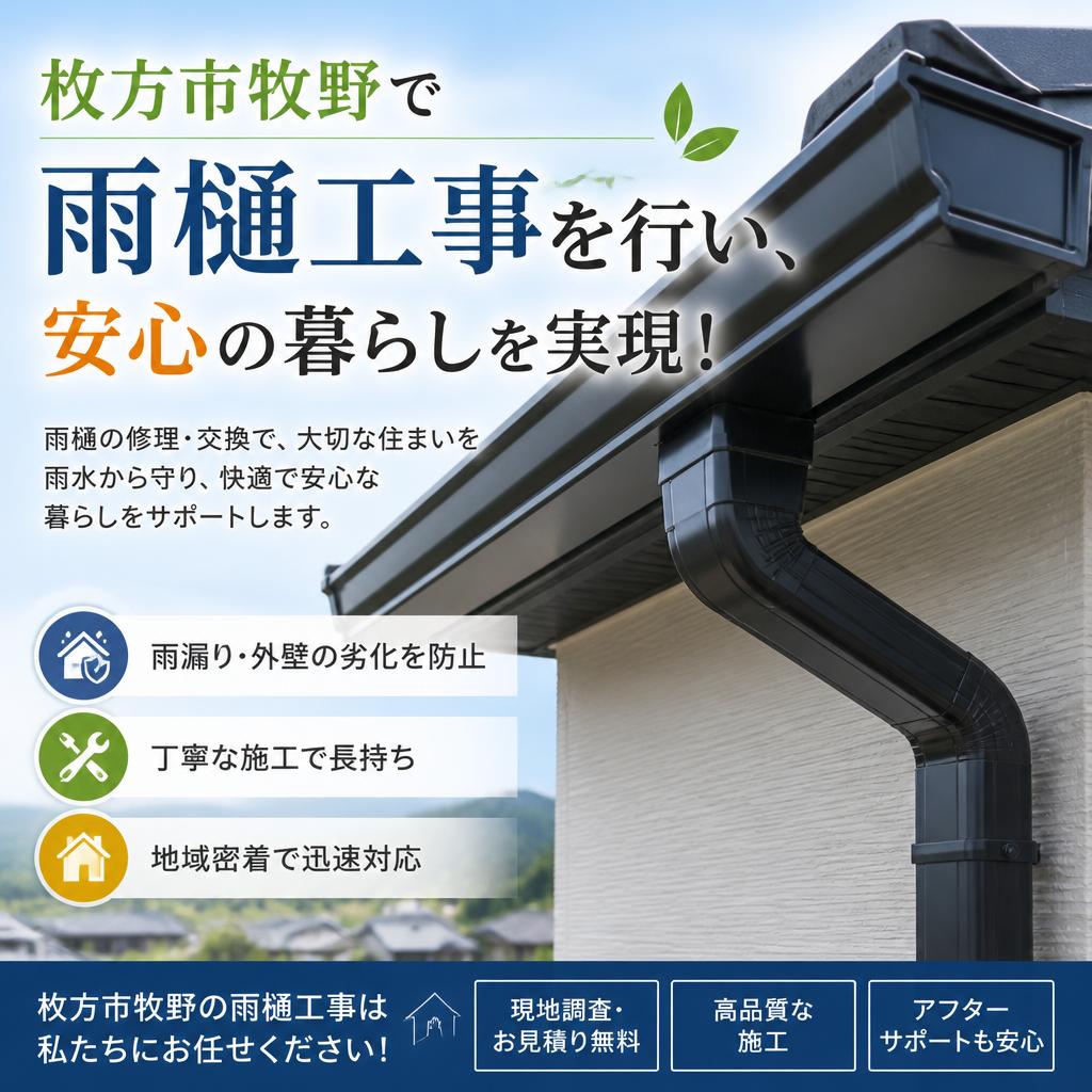 枚方市牧野で雨樋工事は専門店にお任せください！！