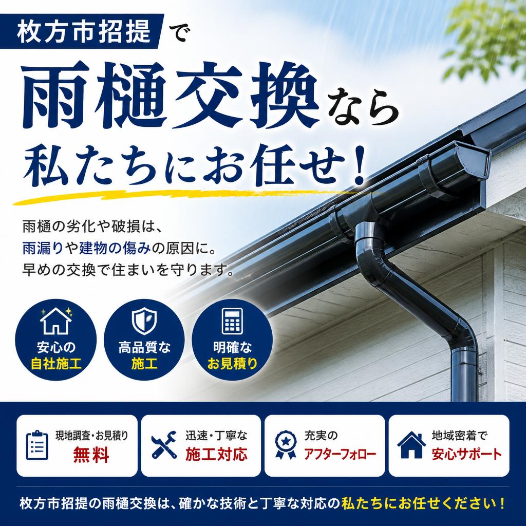 枚方市招提で雨樋工事は専門店にお任せ！