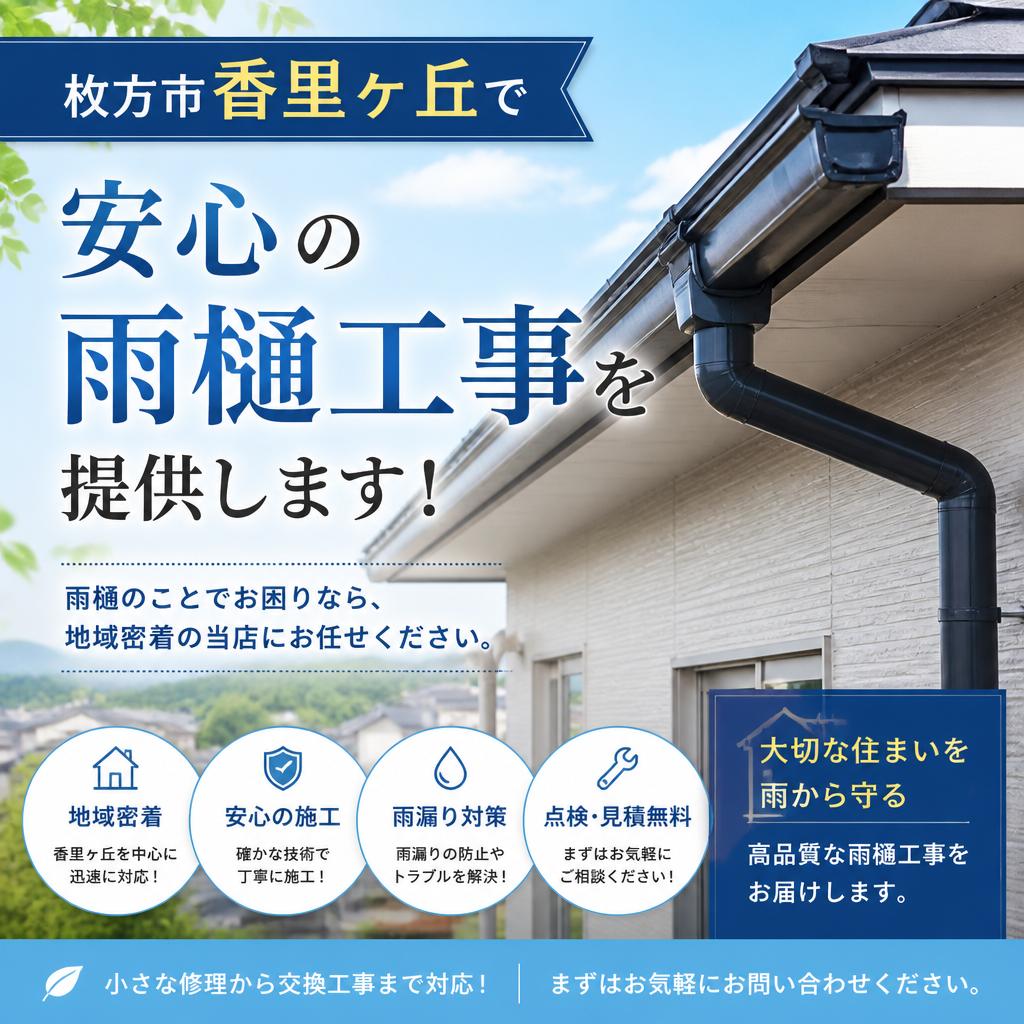 枚方市香里ヶ丘で雨樋工事は専門店にお任せください！