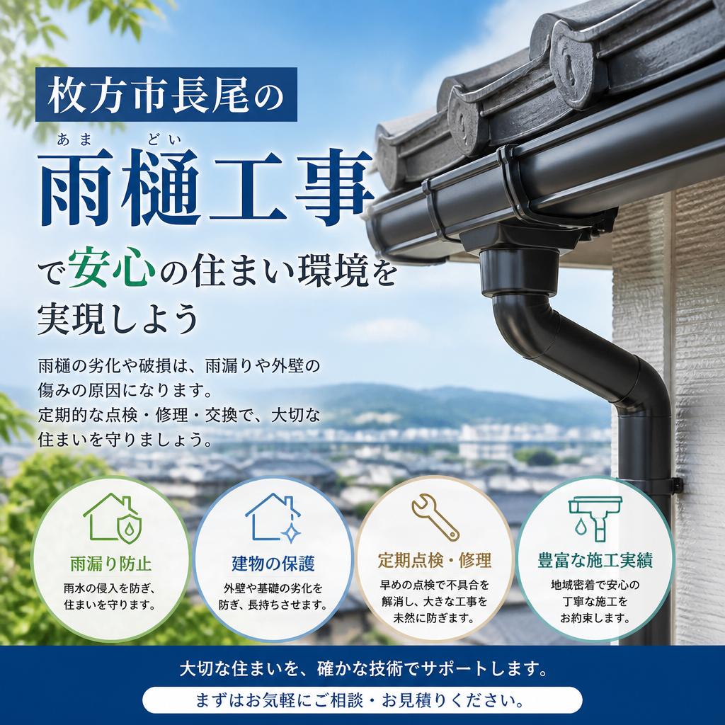 枚方市長尾の雨樋工事は専門店にお任せください！