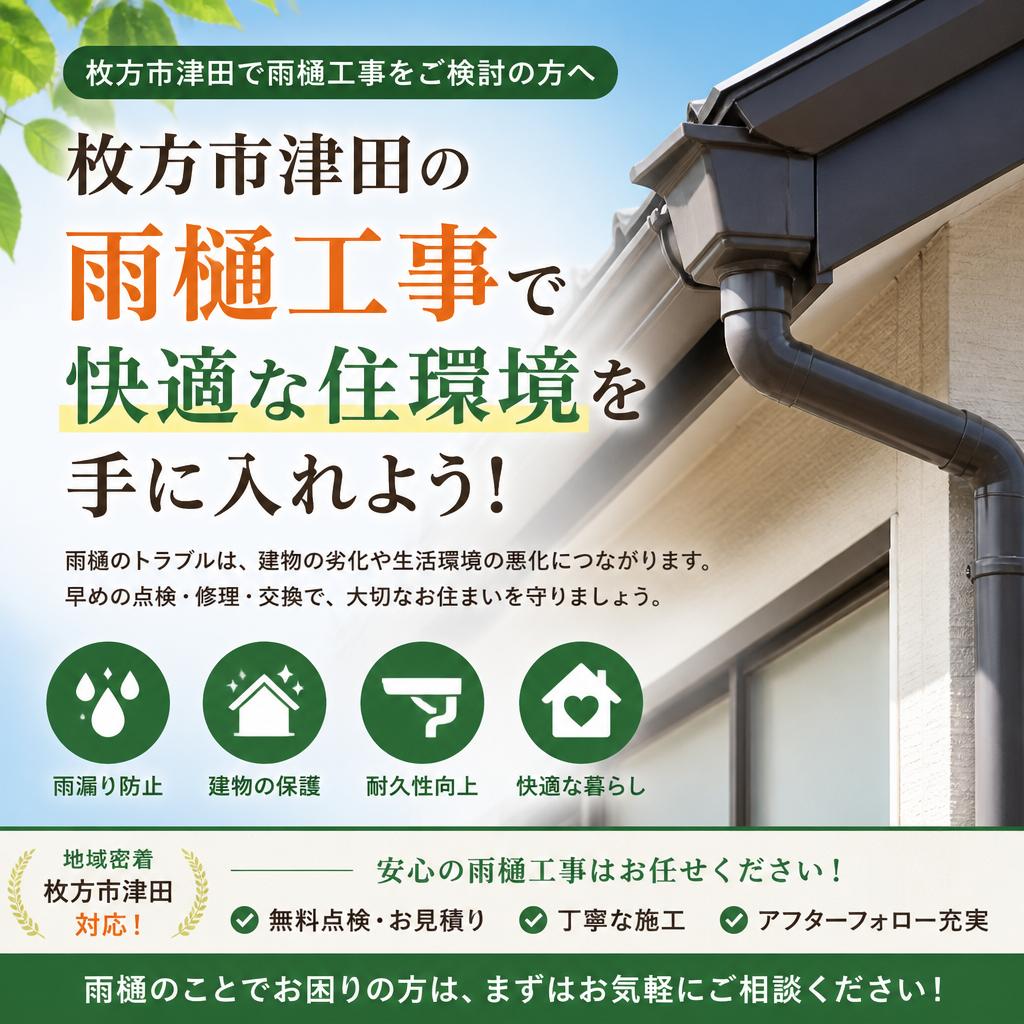 枚方市津田の雨樋工事は専門店にお任せください！