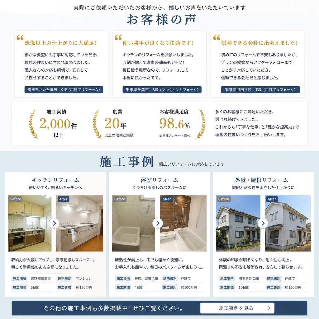 お客様の声と施工事例