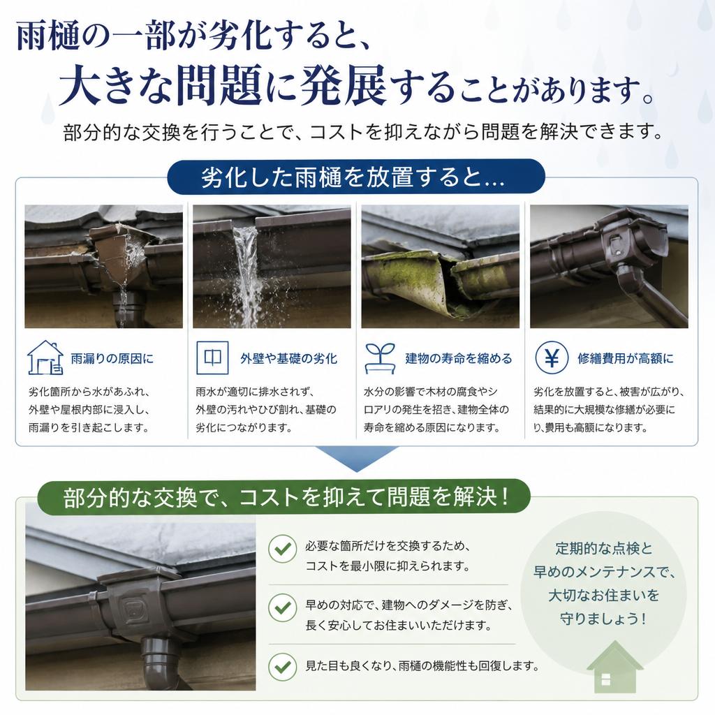 枚方市の雨樋工事は部分交換でコスパ施工！