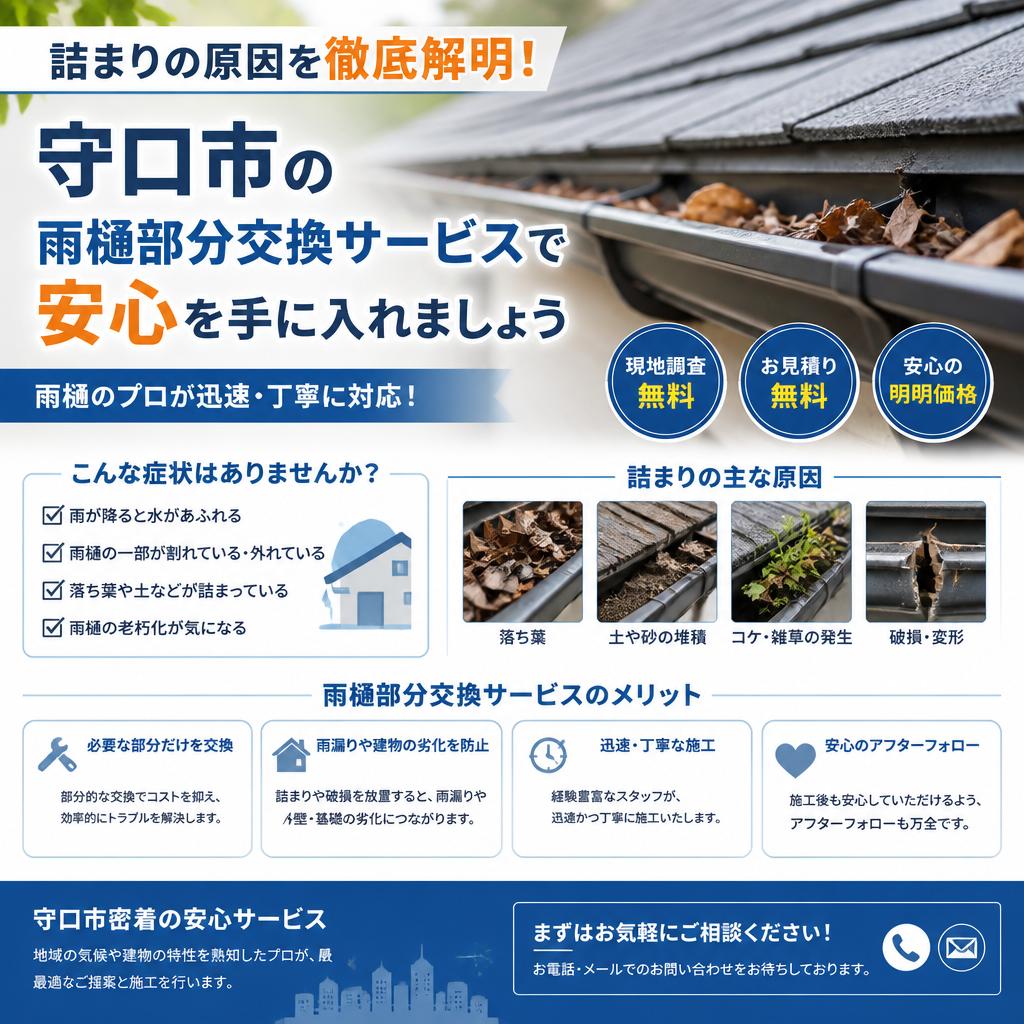 詰まりの原因を徹底解明！守口市の雨樋部分交換でコスパ施工！