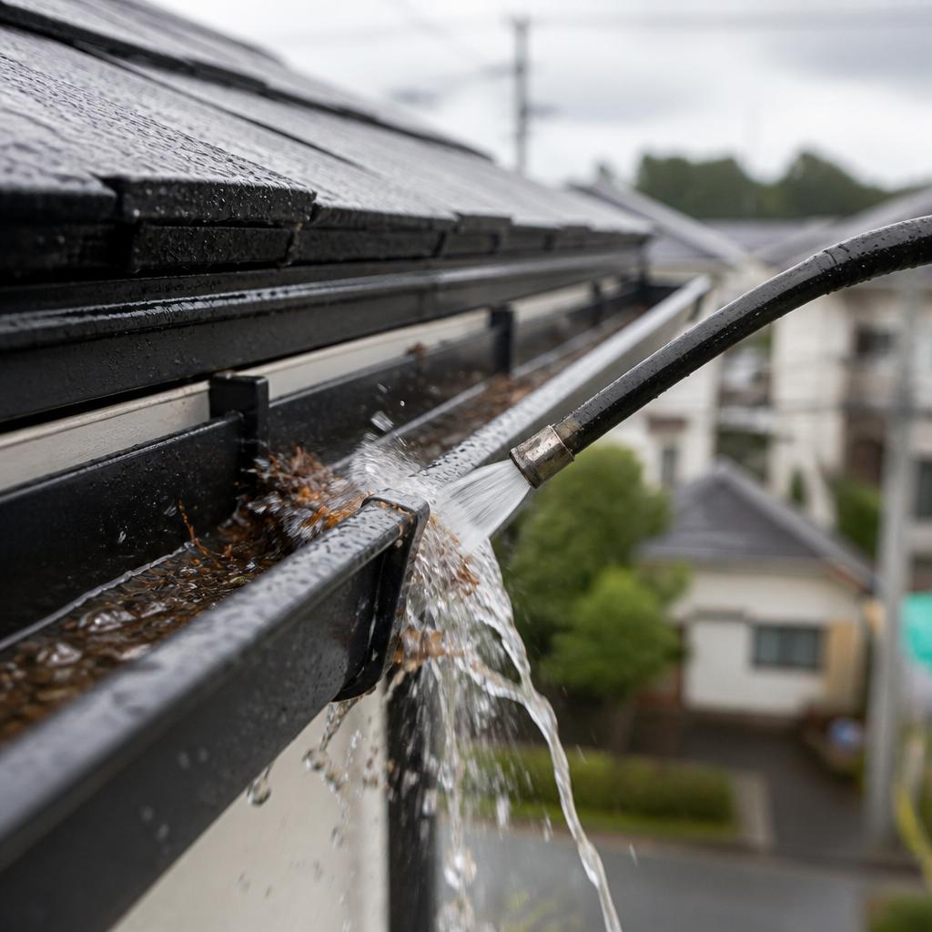 池田市で雨樋の詰まりを即解消！足場なしでスピーディーな対応