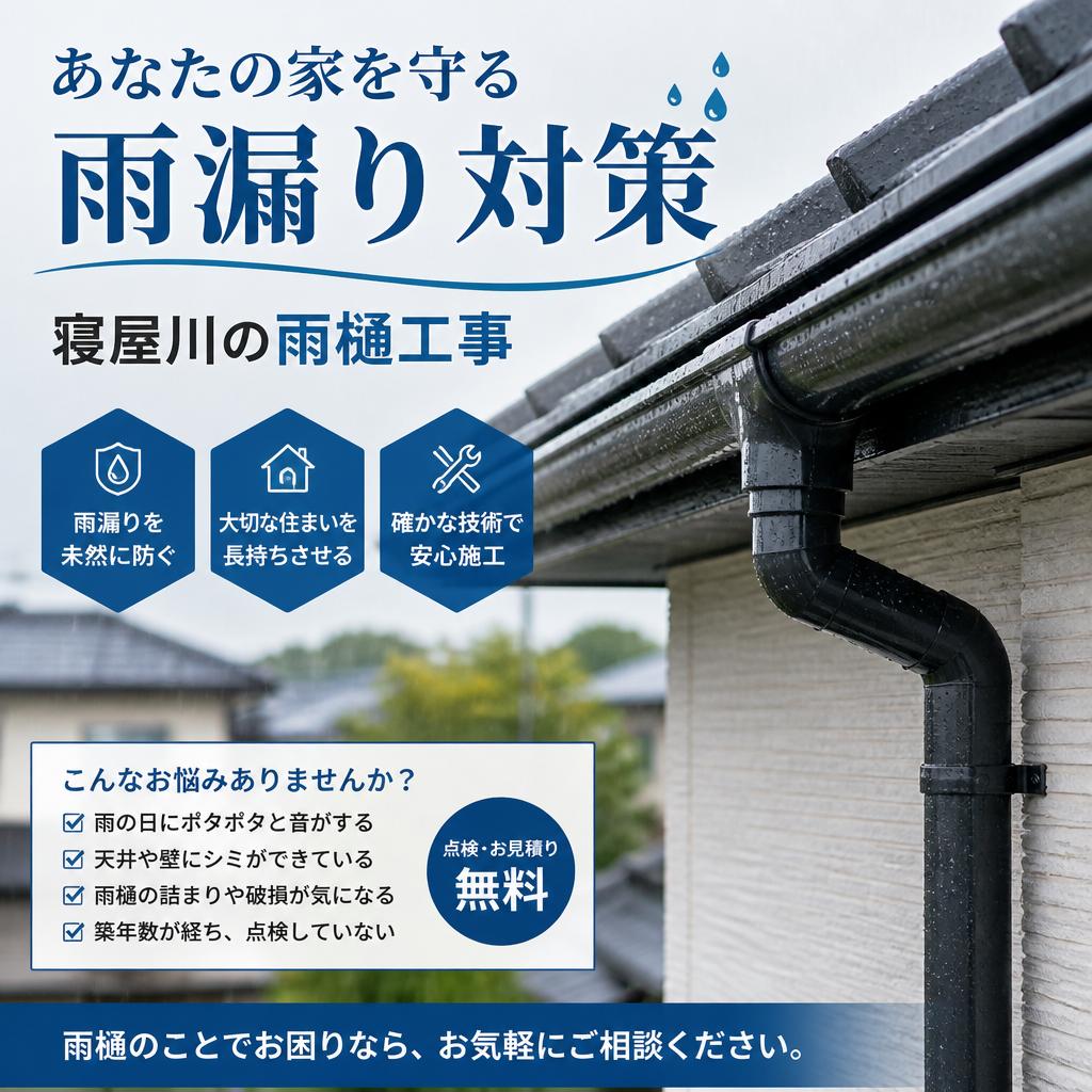あなたの家を守る雨漏り対策、寝屋川の雨樋工事